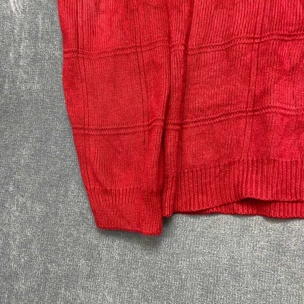 Arrow Sweater Mens Medium Red Windowpane Long Sleeve Knitted Winter Crew Neck - Picture 2 of 10